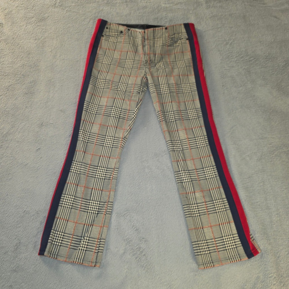 Mother The Insider Ankle Plaid Side Stripe Pants Orange Black 28 1327-619
